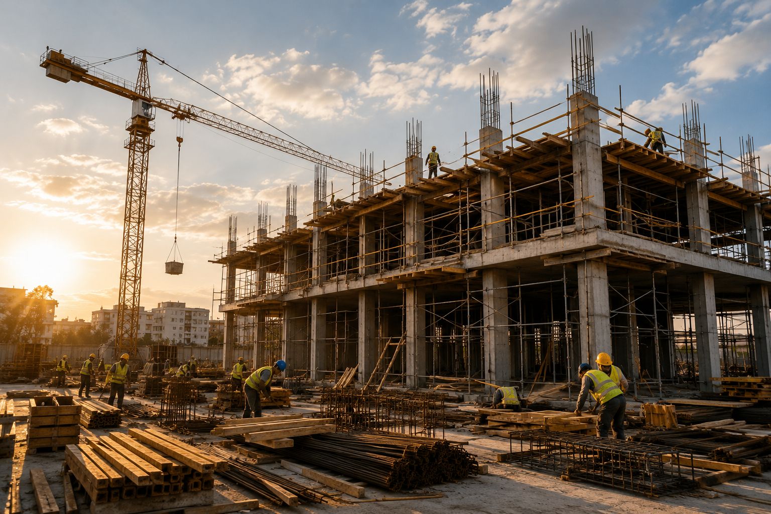Edifici en construcció amb bastides